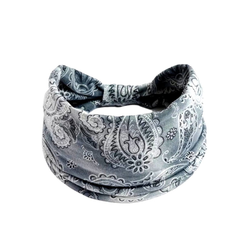 Classic Paisley Yoga Headband Boho Bandana Hairband Y2K Gray